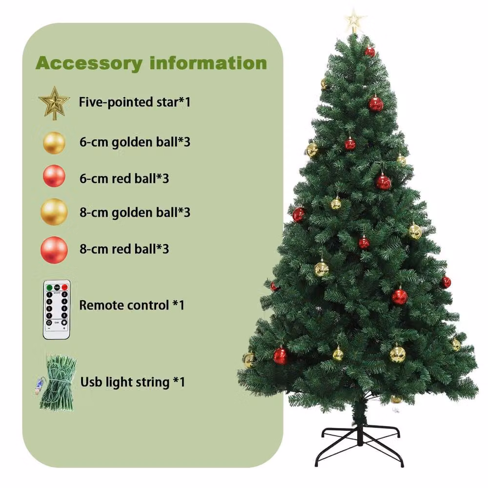London Boutique 7ft Green PVC Hinged Artificial Christmas Tree with Star Topper – 4
