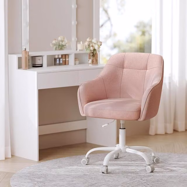 SONGMICS Modern Pink Fabric Task Chair with Armrests and Castors