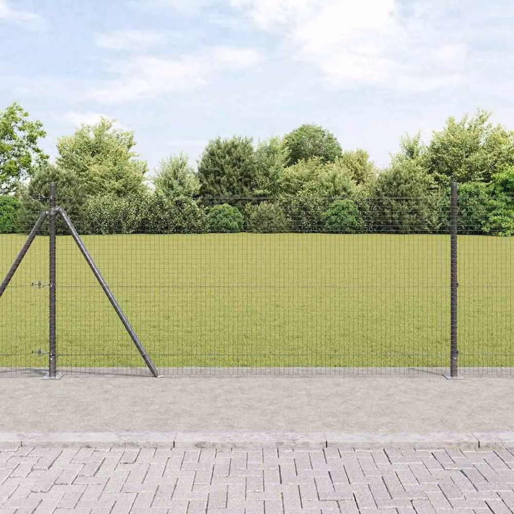 Berkfield Home Modern Welded Wire Fence in Grey Steel with 13 Flanged Posts, 0.8 x 100 m – 2