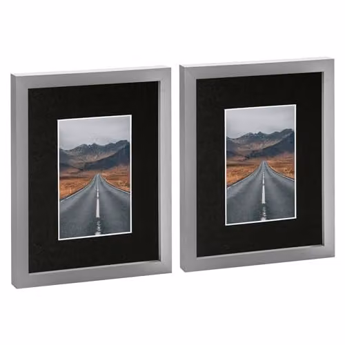 Nicola Spring Pack of 2 Grey Rectangular Photo Frames with Black and White Mounts