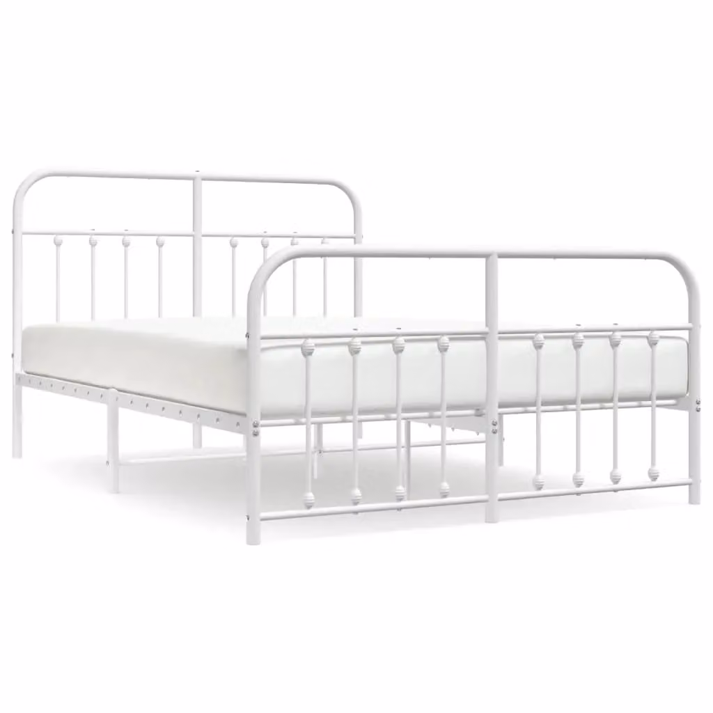Berkfield Home Metal Bed Frame with Headboard and Footboard in White, W/D/H: 135 x 190 cm Double – 2