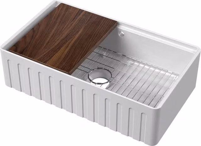 Balterley Fluted Butler Single Bowl Fireclay Kitchen Sink, White, W: 79.5 cm, D: 46.0 cm, H: 22.0 cm