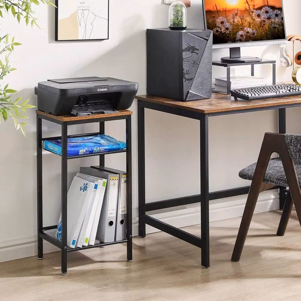 FORGEVIO Industrial Tall Side Table and Nightstand with Shelves, Brown – 4