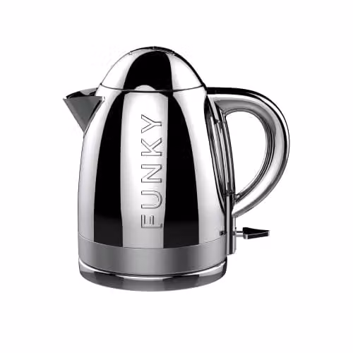 The Funky Appliance Company Retro Kettle in Silver with 1.7 l Capacity and 3 kW Fast Boil