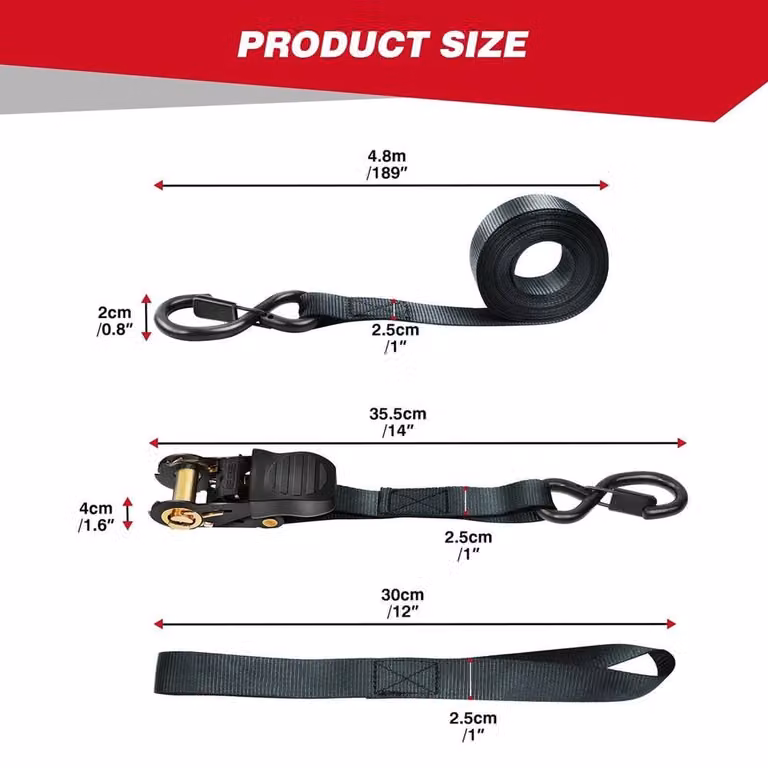 Kelvenix 4 Pack Heavy Duty Ratchet Tie Down Straps in Black with Stainless Steel Components