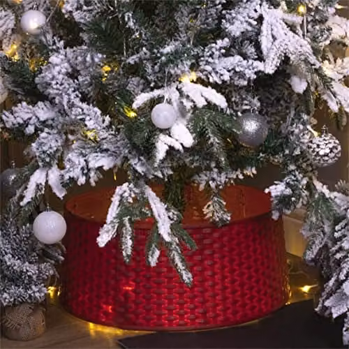 St Helens Home & Garden Red Rattan Style Round Christmas Tree Skirt