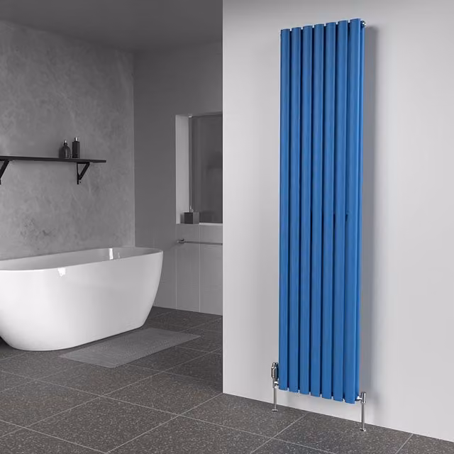 Lux Heat Oval Coloured Vertical Radiator in Galaxy Blue, H 180 cm x W 42 cm