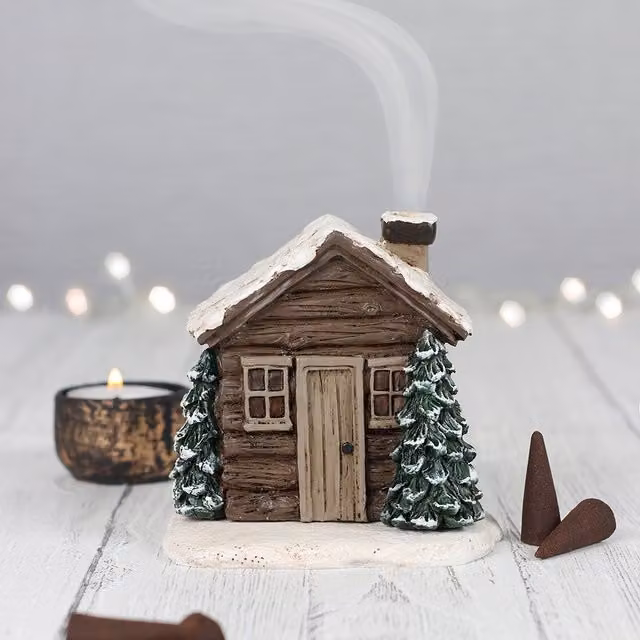 Spirit of Equinox Rustic Log Cabin Incense Cone Burner in Green and Brown – 2