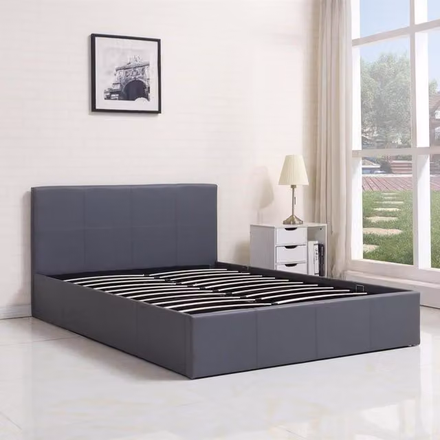Kosy Koala Single Side Lift Leather Ottoman Bed in Grey, W/D/H: 90 x 190 cm