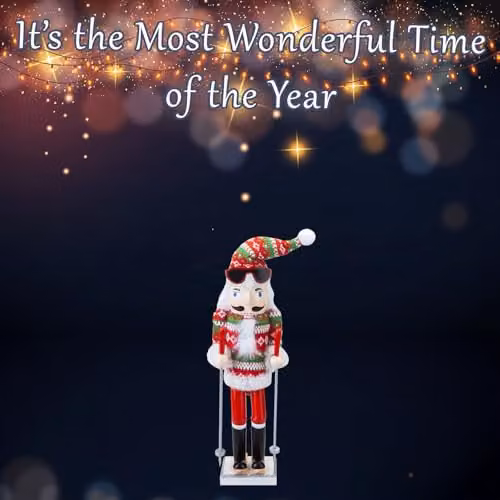 VFM e-Store Nutcracker Skier Wooden Christmas Decoration in Red and Multicolour, W/D/H: 41.4 x 12.1 x 10.6 cm – 3