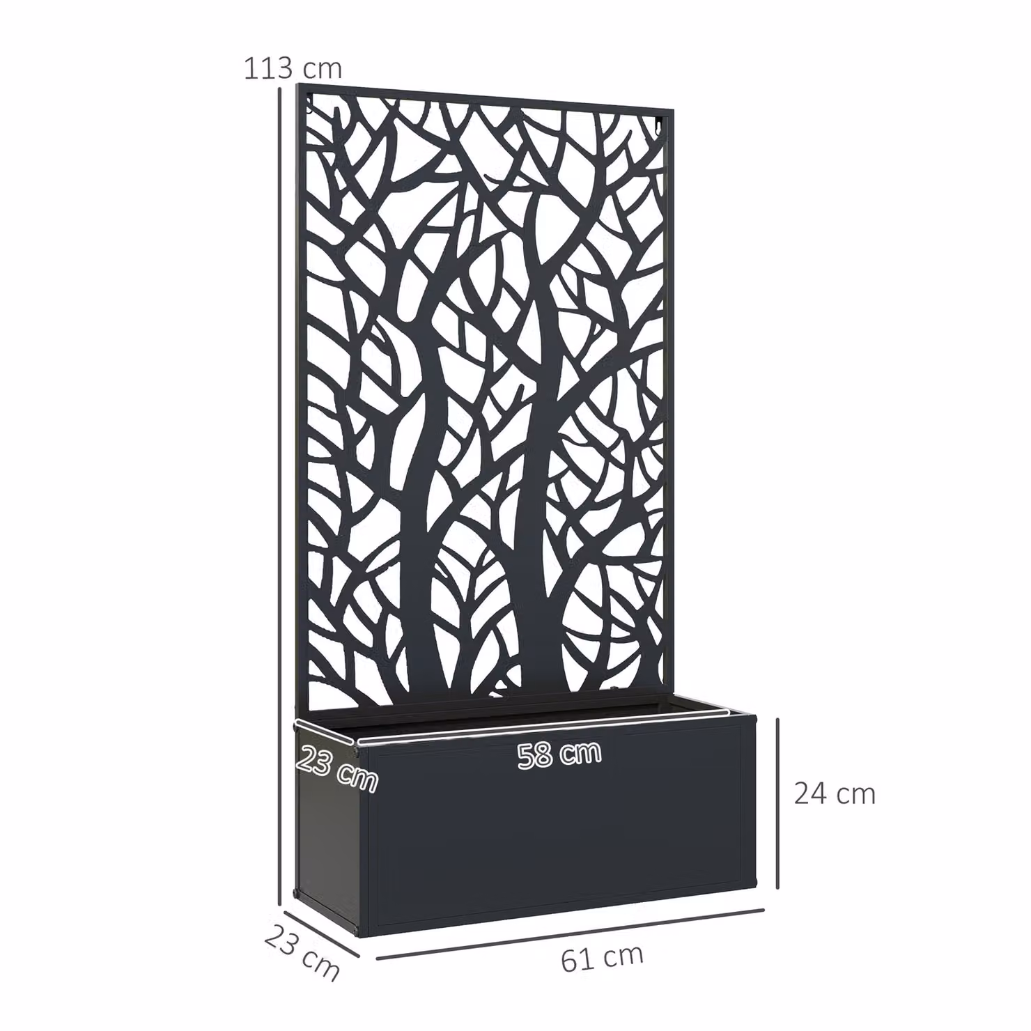 Outsunny Black Metal Garden Bed with Privacy Screen, Wall Mounted or Freestanding Raised Planter for Climbing Plants, Flowers and Vegetables, W/D/H: 58 x 24 x 23 cm – 3