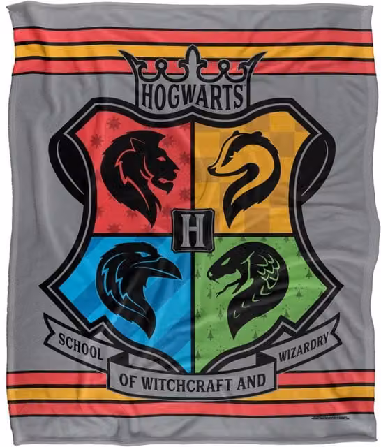 LOGOVISION Harry Potter Hogwarts Neon Pinstripe Logo Super Soft Fleece Throw Blanket, White and Multicolour, W: 152 cm, D: 127 cm – 1