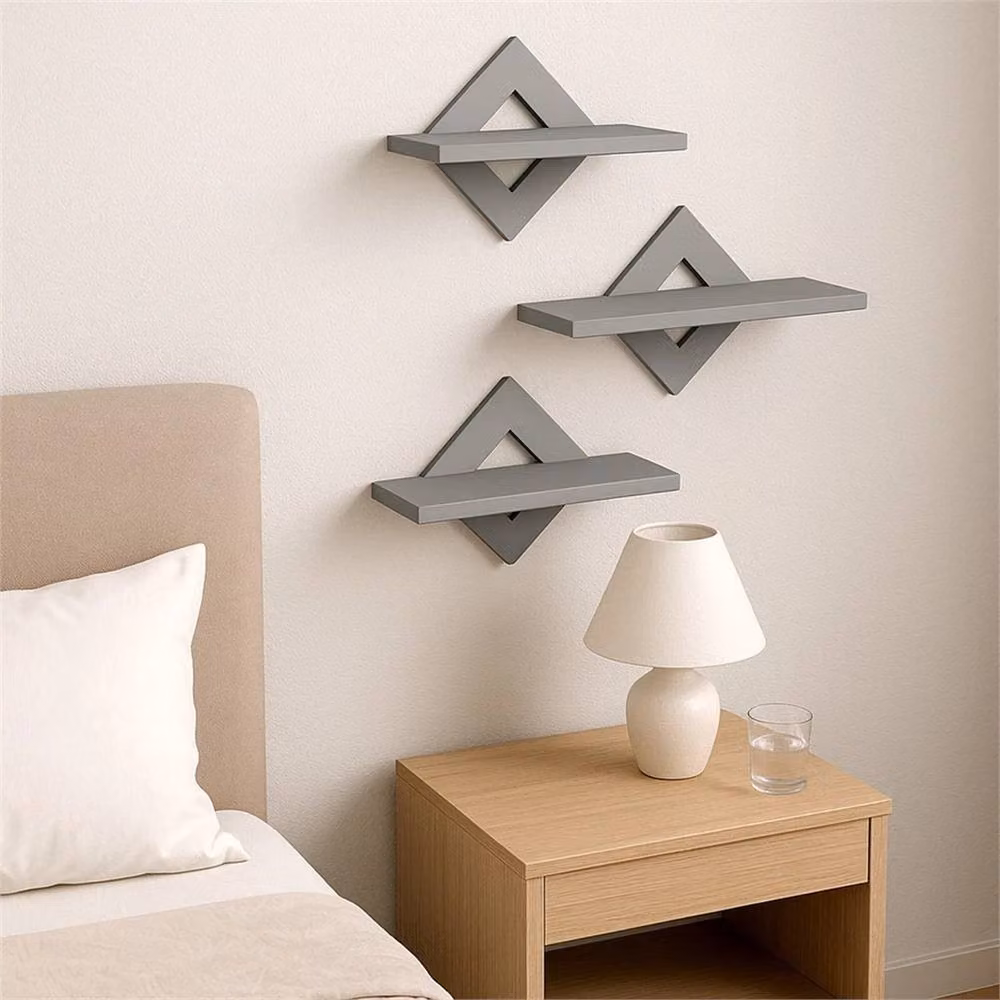Nordara Grey Rhombic Geometric Floating Wall Shelves Set, W/D/H: 24 x 24 x 27 cm – 3