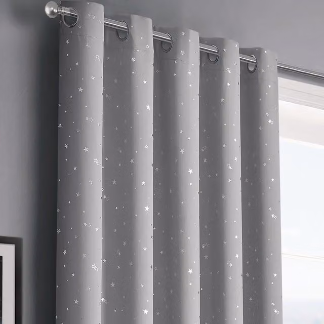 Velosso Stars Thermal Blackout Eyelet Curtains in Grey, Width: 117 cm, Drop: 137 cm