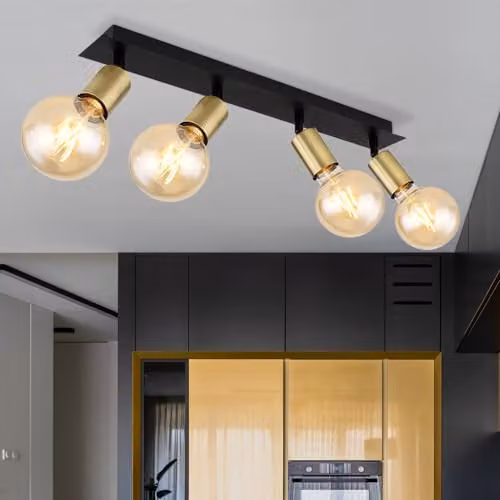 Globo Lighting Retro Metal Ceiling Spotlight in Black and Gold/Brass, 4x E27, L 50 x H 12 cm – 2