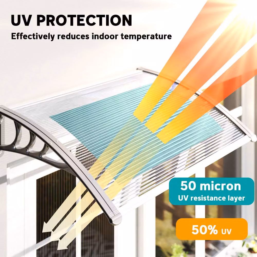 Rolipo Clear Front Door Canopy Awning Rain Shelter, W: 100 cm, D: 75 cm – 4