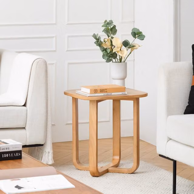 MH London Rounded Solid Wood Sofa Side Table in Sand Brown