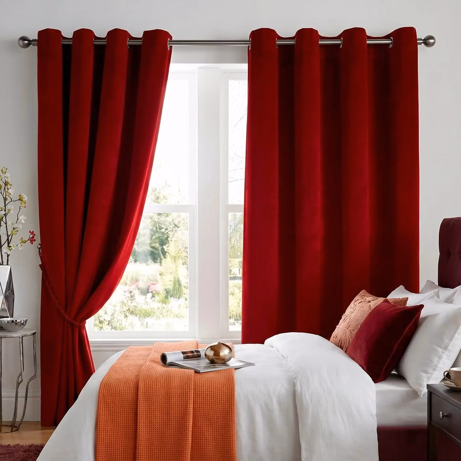 Luxury Living Red Velvet Thermal Blackout Eyelet Curtains Pair, W: 168 cm, H: 229 cm – 4