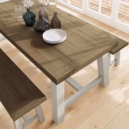 FWStyle Reclaimed Pine Large Rectangular Dining Table in Rustic Farmhouse Driftwood and Truffle Finish, W: 200 cm – 3