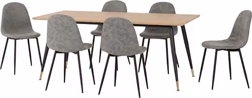 Seconique Hamilton 180cm Dining Set with 6 Athens Grey Faux Leather Chairs and Medium Oak Table – 2