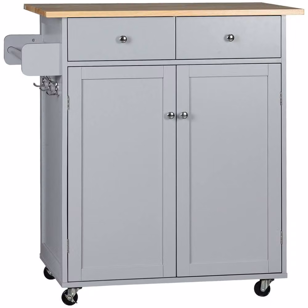 Wyld Haus Grey Rolling Kitchen Island with Rubberwood Top and Drawers, W/D/H: 90 x 52 x 48 cm – 2