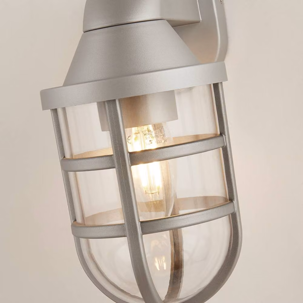 Lighting Collection Lighthouse Maritime Silver Outdoor Wall Lantern with Transparent Glass – 4