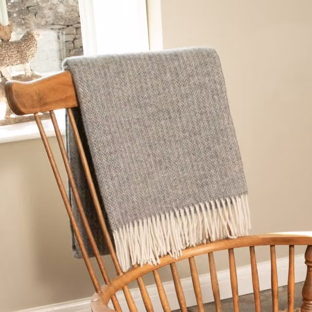 Native Natural Grey Checked Wool Blanket