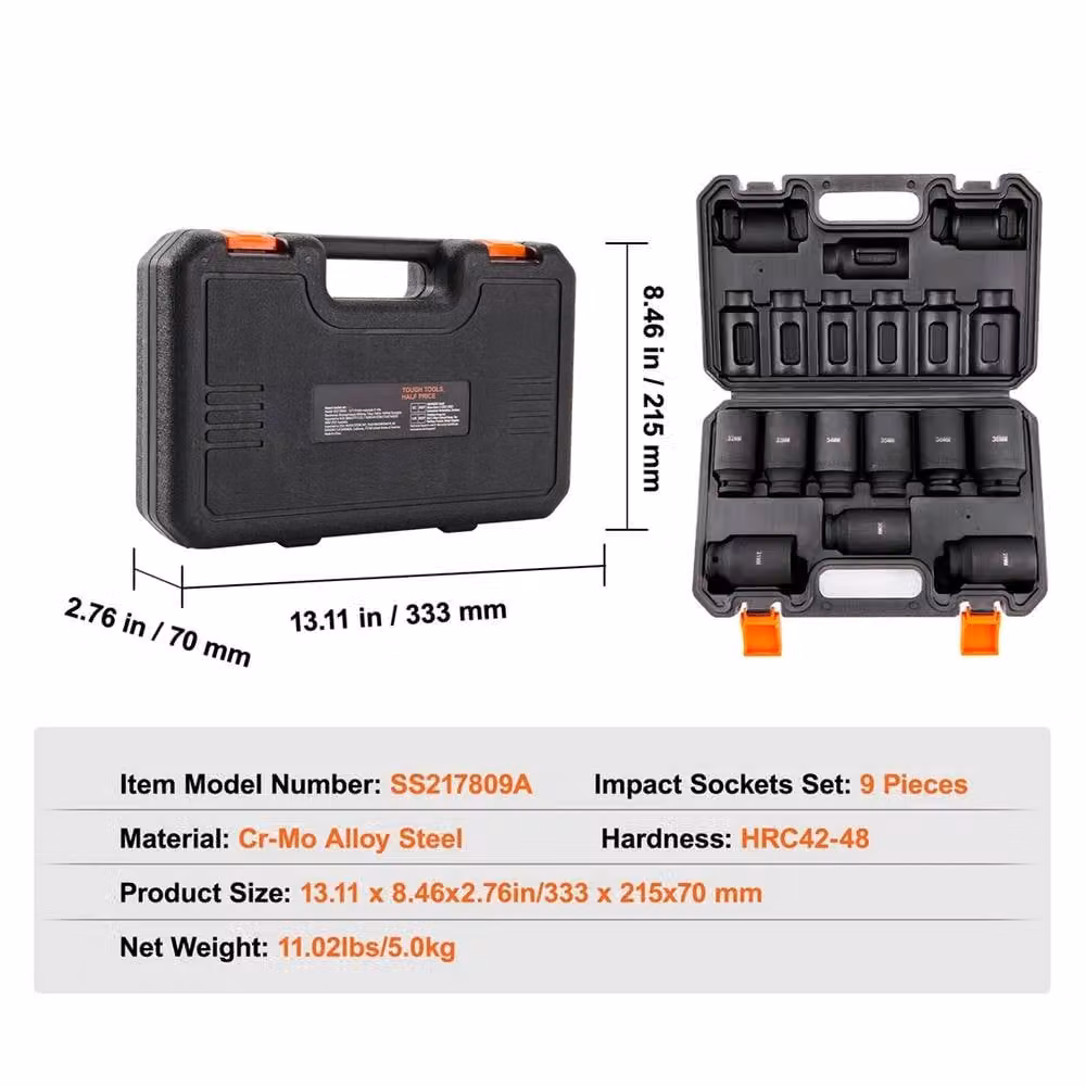 Nordara 9-Piece 1/2 Inch Metric 6-Point Impact Socket and Ratchet Tool Kit in Black – 3