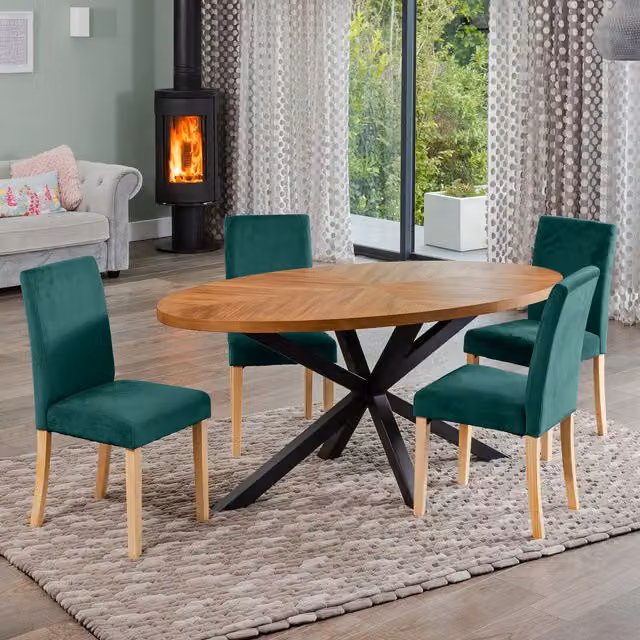 Artemis Home Modern Oval Dining Table Set with 4 Green Chairs