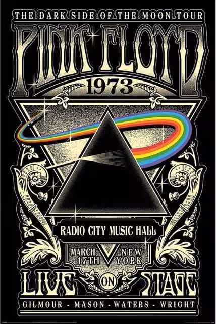 Pink Floyd 1973 Retro Paper Poster in Black and Multicolour, H 91.5 cm x W 61 cm – 1