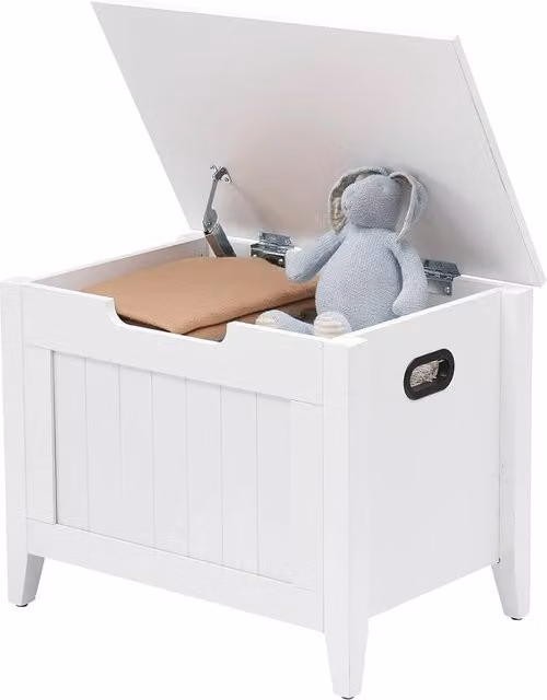 VOGREX White Wood Storage Chest and Shoe Bench with Safety Hinges