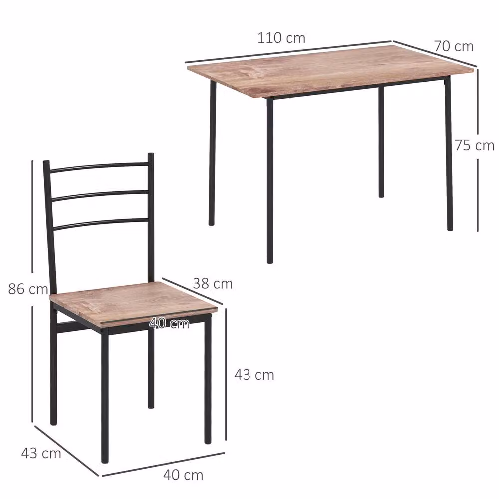 STILVORA Industrial Dining Table and Chairs Set with Black Metal Frame and Brown MDF Laminate Rectangular Table – 3