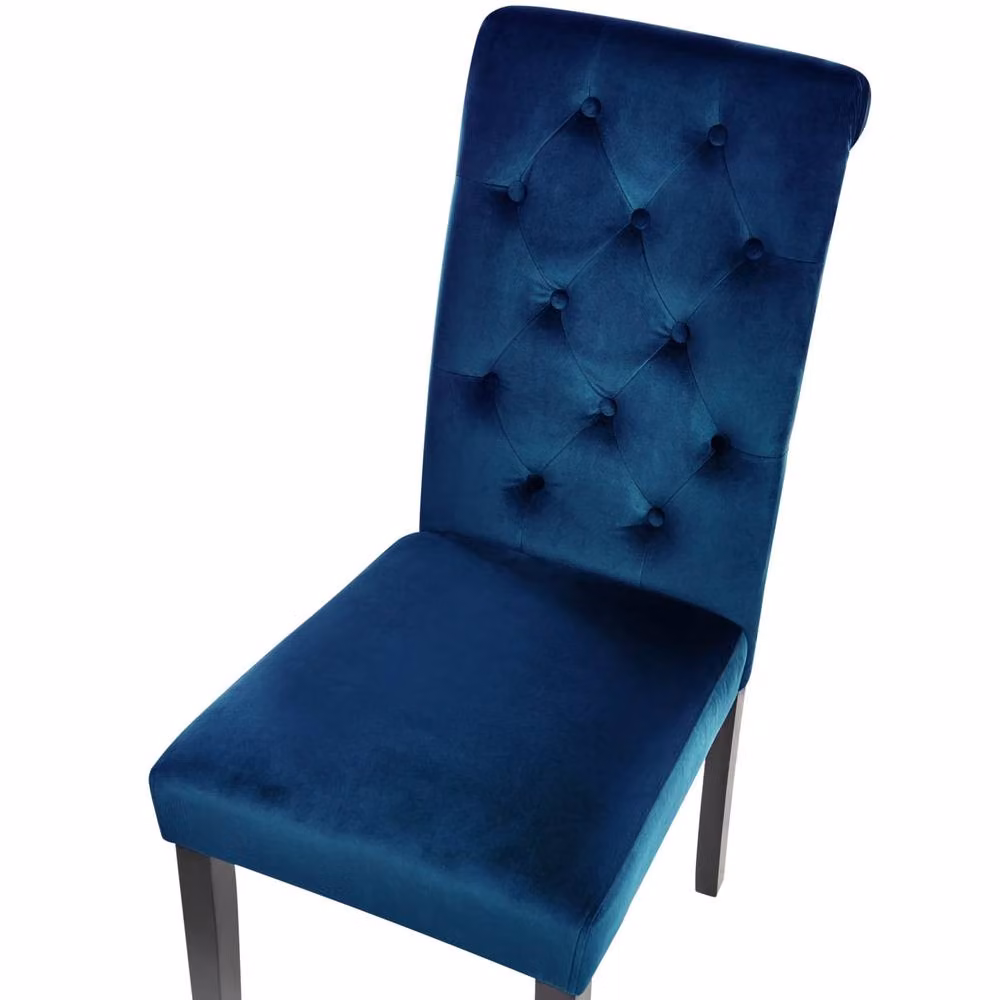 Wyld and Coco Set of 2 Blue Velvet Button Tufted Dining Chairs with Rubberwood Legs – 5