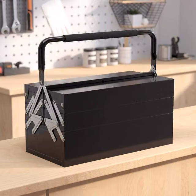 STILVORA Steel Tool Box with 5 Trays, Black – 1