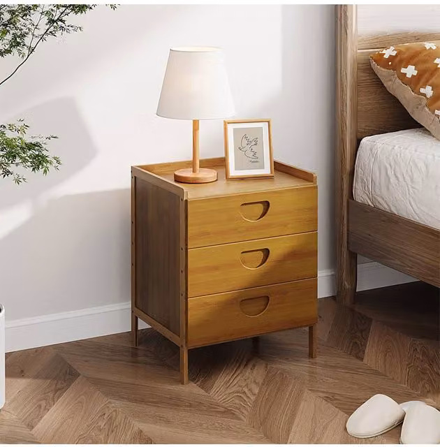 Living and Home Rustic Brown Three Drawer Bedside Table