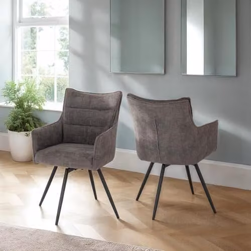 Seconique Lewis Carver Grey Fabric Swivel Armchair Pair – 1
