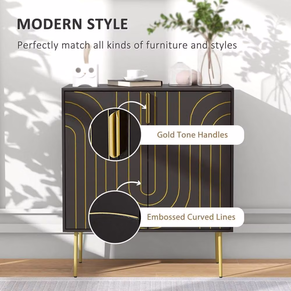 Wyld Haus Mose Art Deco 2 Door Sideboard in Black and Gold – 3