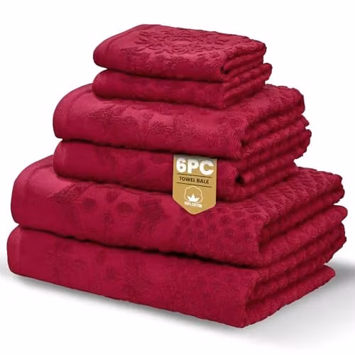 Rapport Home Versailles Jacquard 6-Piece Cotton Towel Bale Set in Red
