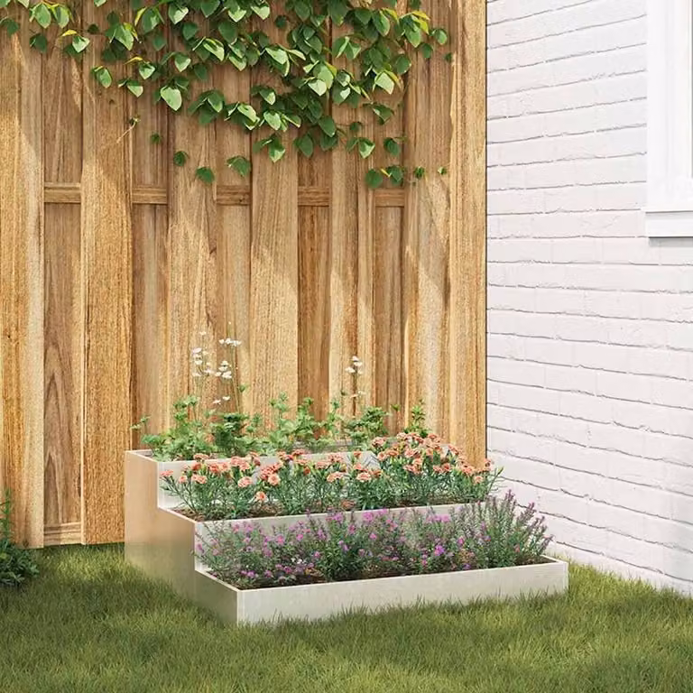 Berkfield Home 3-Tier Stainless Steel Garden Planter in Silver, W/D/H: 90 x 90 x 35 cm