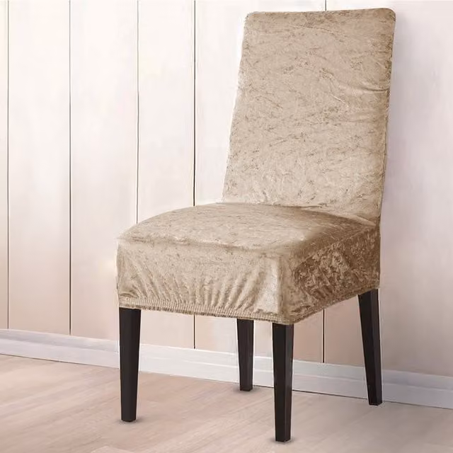 Home Republic Luxury Crushed Velvet Stretch Dining Chair Covers in Beige Gold