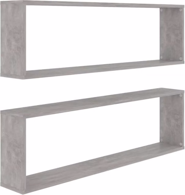 Berkfield Home Wall Mounted Cube Shelf, 2 Piece Set, Concrete Grey, W/D/H: 100 x 30 x 15 cm