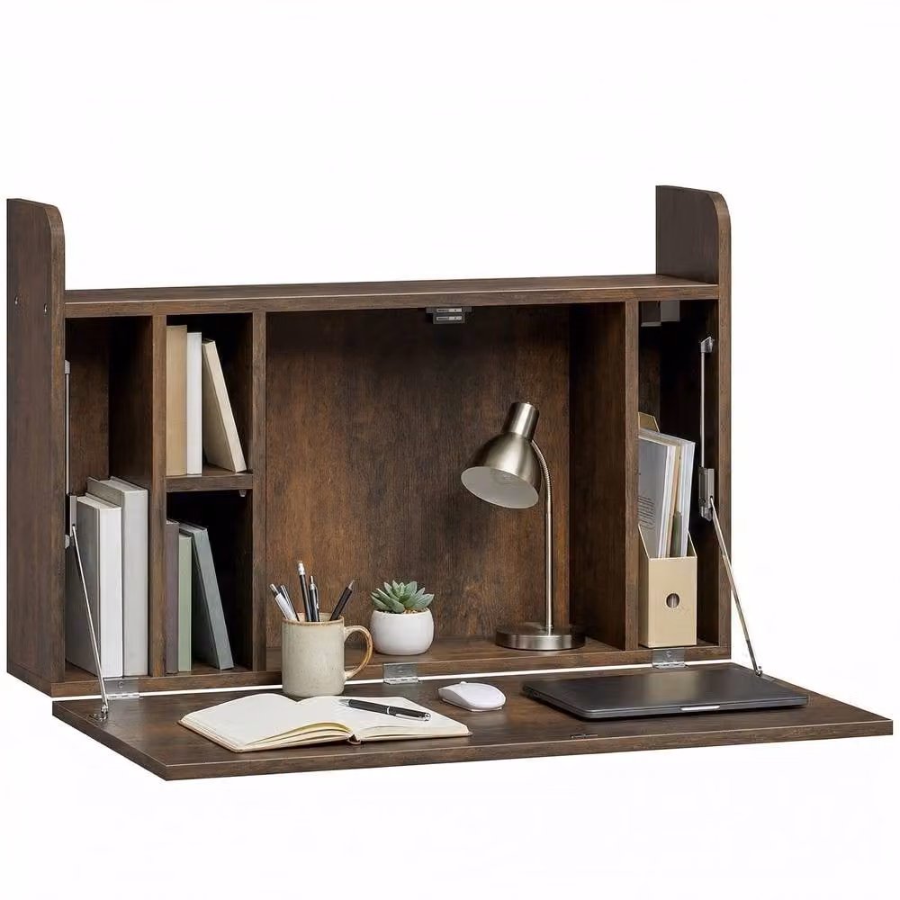STILVORA Brown Wall-Mounted Folding Desk for Home Office and Living Room – 4