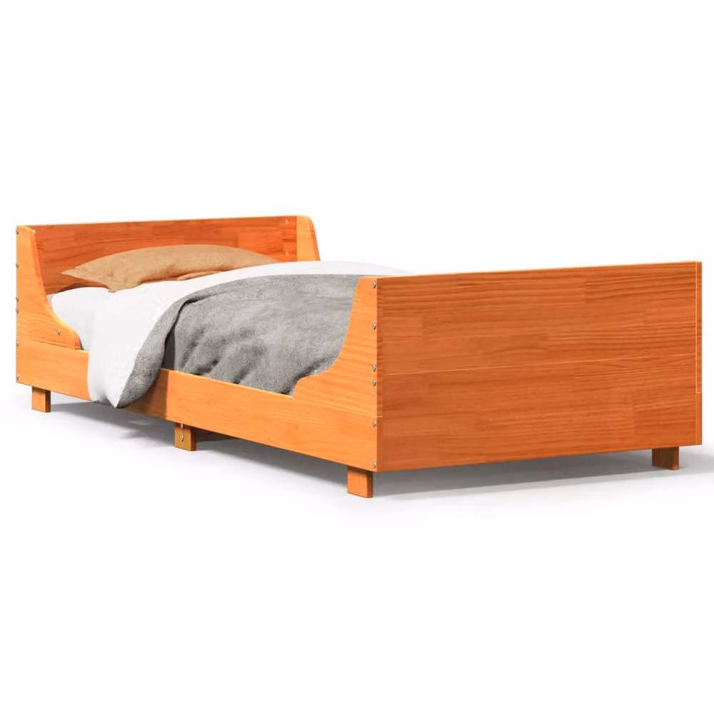 Berkfield Home Modern Solid Wood Pine Bed Frame in Waxed Brown, W/D/H: 100 x 200 cm – 3