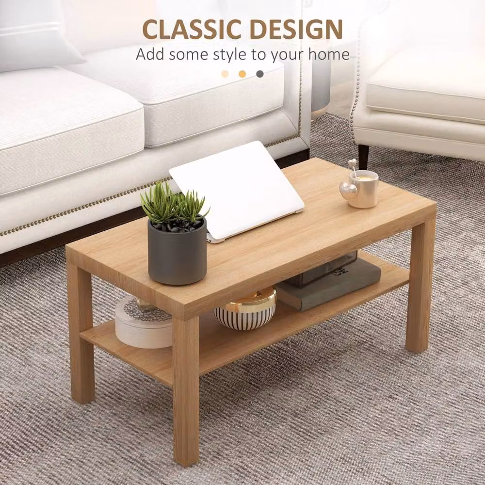 Wyld Haus Rectangular Coffee Table in Brown and Beige with Bottom Shelf, Width: 90 cm – 3