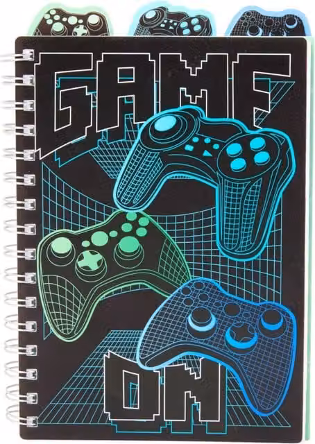 i-doodle Game On Lined Spiral Notebook, Black Softcover Paper School Notebook