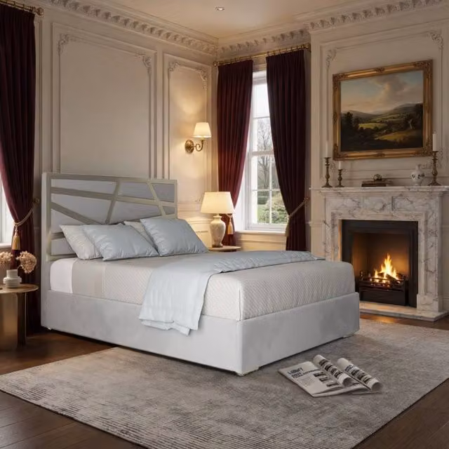 KDMD Frilford Double Velvet Upholstered Metal Designer Bed Frame in Grey
