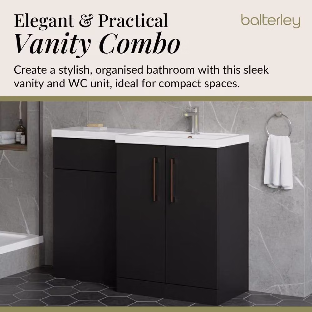 Balterley Modern Right-Hand Vanity and WC Unit Combination in Matt Grey, Width: 110 cm – 3