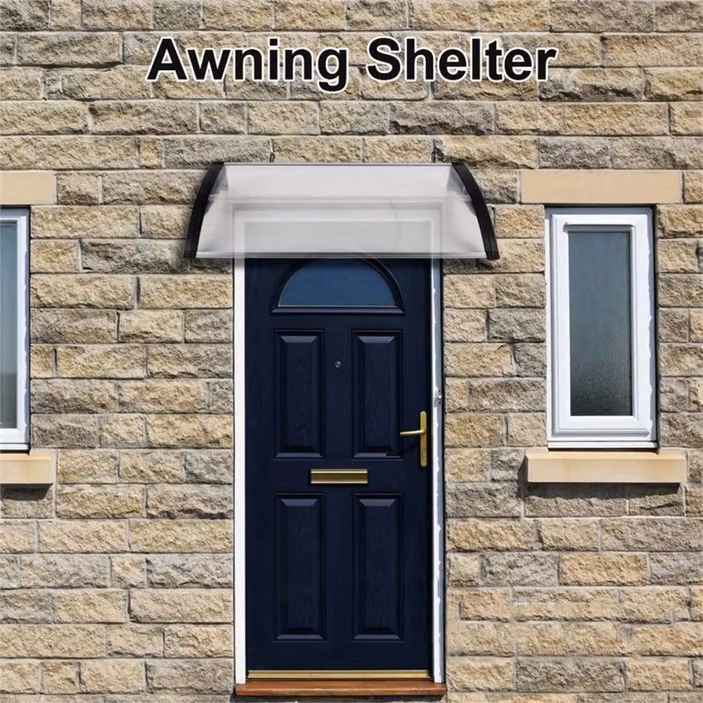 NESTLUNE Black Aluminium Wall-Mounted Door Canopy Awning Shelter for Front Porch, W: 100 cm, D: 60 cm – 4