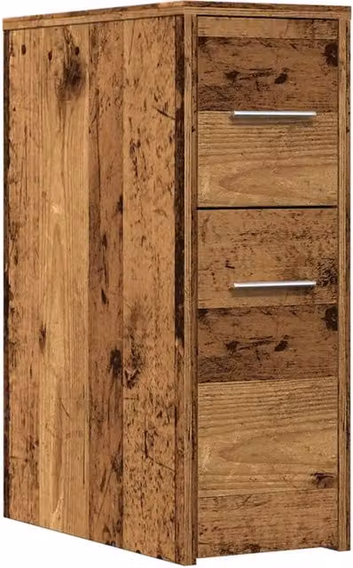 Berkfield Home Narrow Freestanding Bathroom Cupboard with Wheels in Brown Old Wood – 1