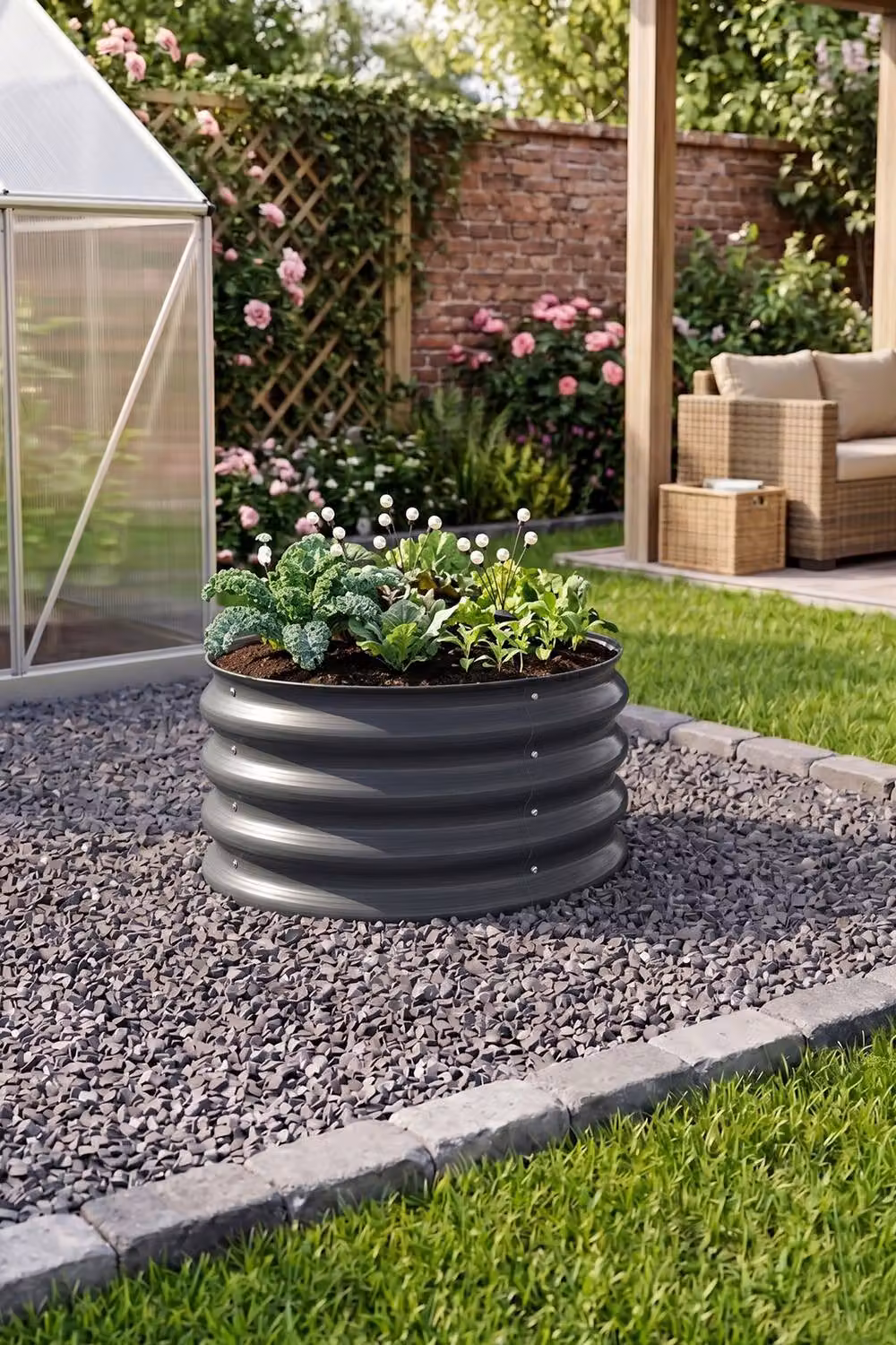 Living and Home Round Metal Raised Garden Bed in Grey, W/D/H: 60 x 60 x 30 cm – 2